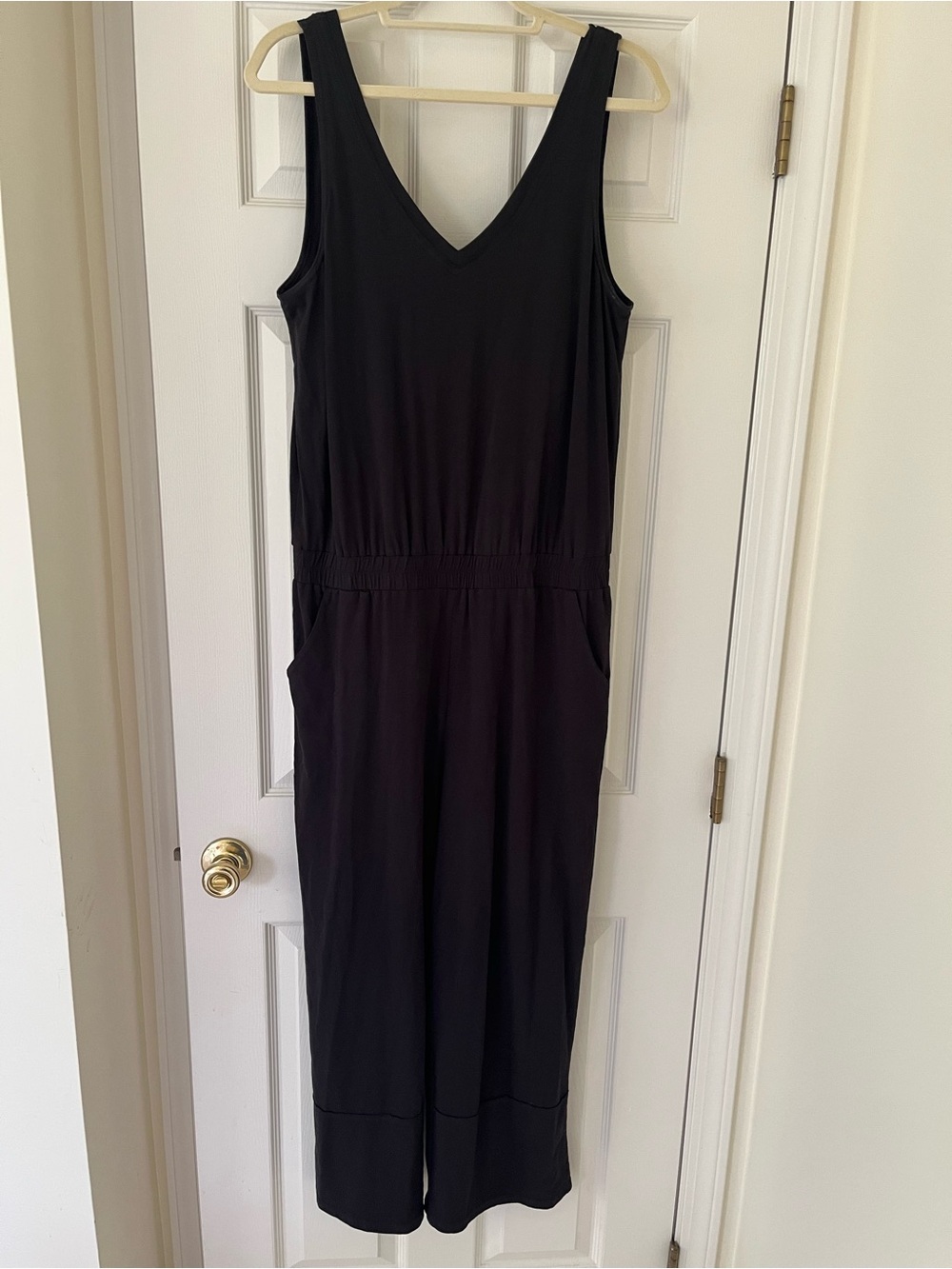 Pact Organic Cool Stretch Cropped Jumpsuit, Black, Large Fair Trade Ethical - Picture 2 of 7
